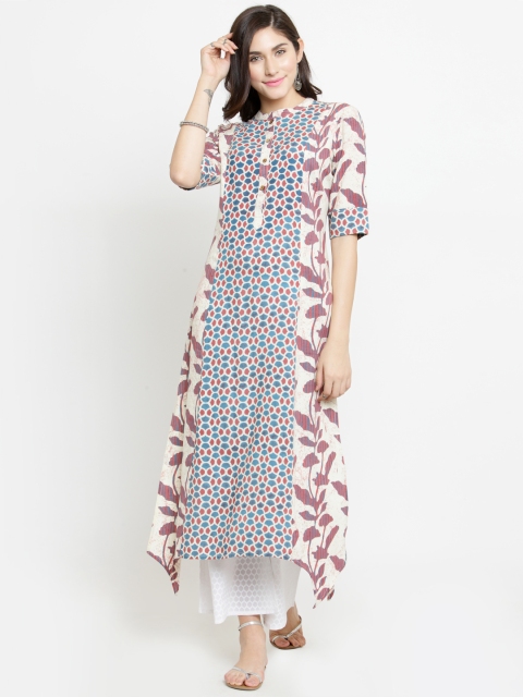 

Varanga Women Off-White & Blue Printed A-Line Kurta