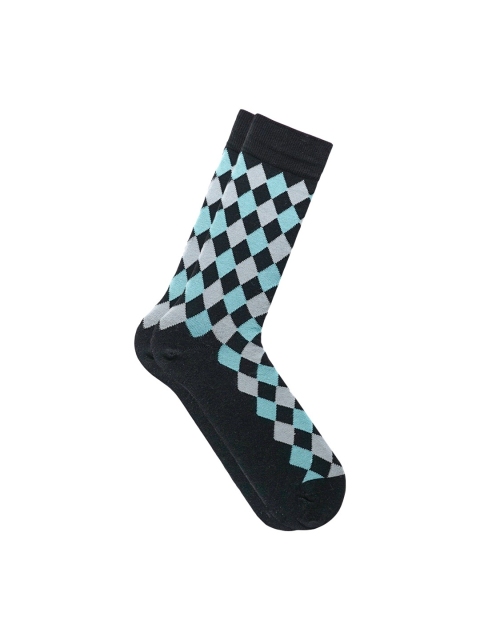 

Soxytoes Men Black & Turquoise Blue Patterned Socks