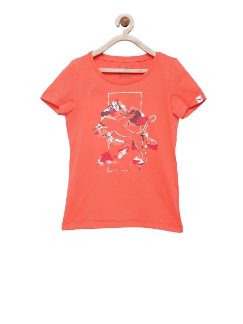 

Puma Girls Coral Red Printed Round Neck T-shirt