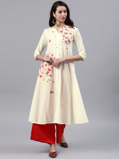 

Vishudh Women Cream-Coloured Solid A-Line Kurta