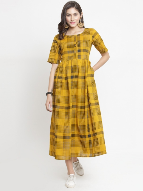 

Varanga Women Mustard Yellow & Grey Checked Shirt Dress