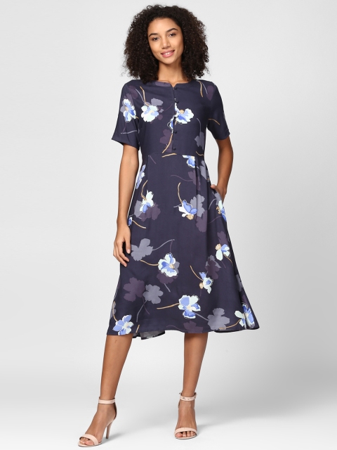 

Harpa Women Navy Blue Printed Fit and Flare Dress