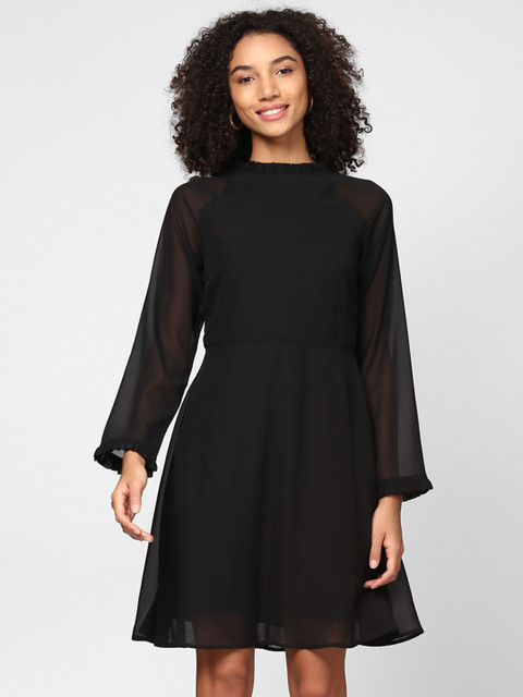 

Harpa Women Black Solid Fit and Flare Dress