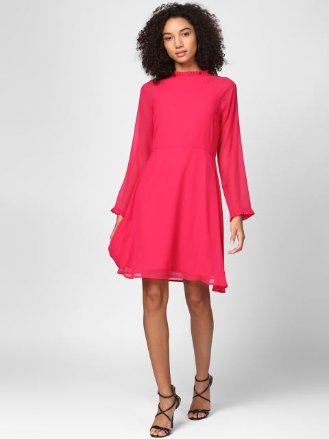 

Harpa Women Pink Solid Fit and Flare Dress