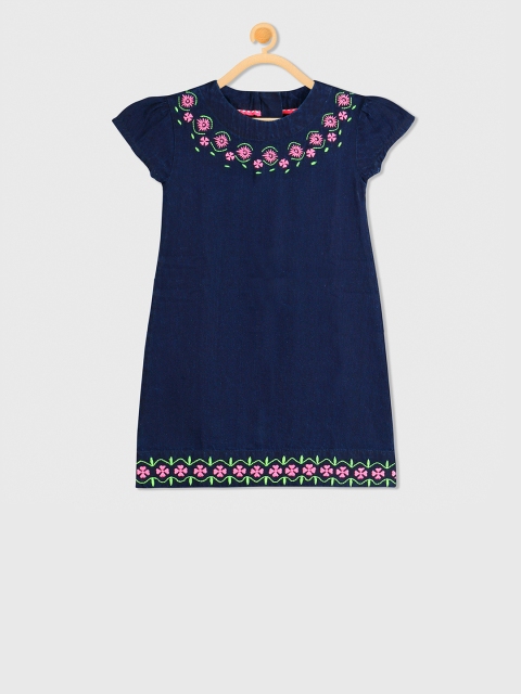 

Cherry Crumble Girls Navy Blue Printed A-Line Dress