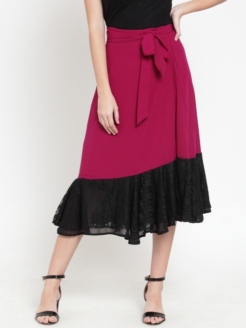 

MARTINI Women Pink & Black Colourblocked Flared Midi Skirt
