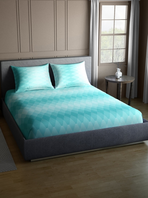 

CORE Designed by SPACES Teal Geometric Flat 104 TC Cotton 1 King Bedsheet with 2 Pillow Covers