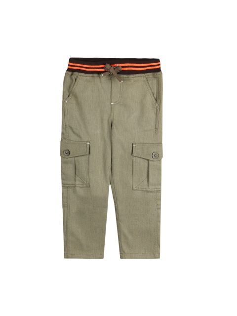 

Cherry Crumble Boys Olive Green Solid Slim Cargo Trousers
