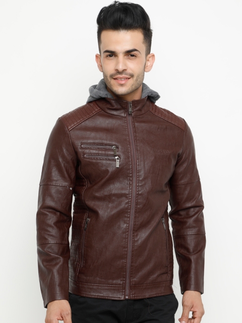 

SHOWOFF Men Brown Solid Biker Jacket