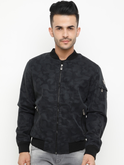 

SHOWOFF Men Grey Printed Biker Jacket
