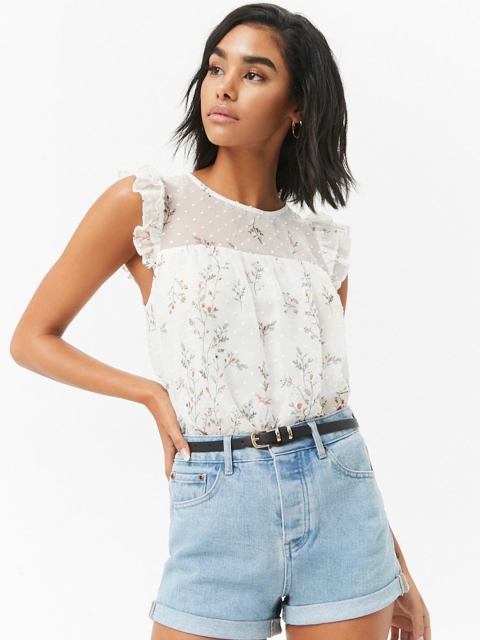 

FOREVER 21 Women Off-White Printed Top