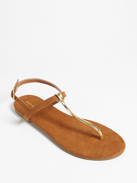 

FOREVER 21 Women Brown & Gold-Toned Solid T-Strap Flats