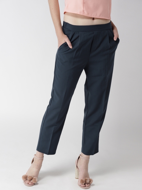 

FOREVER 21 Women Navy Blue Regular Fit Solid Cropped Trousers