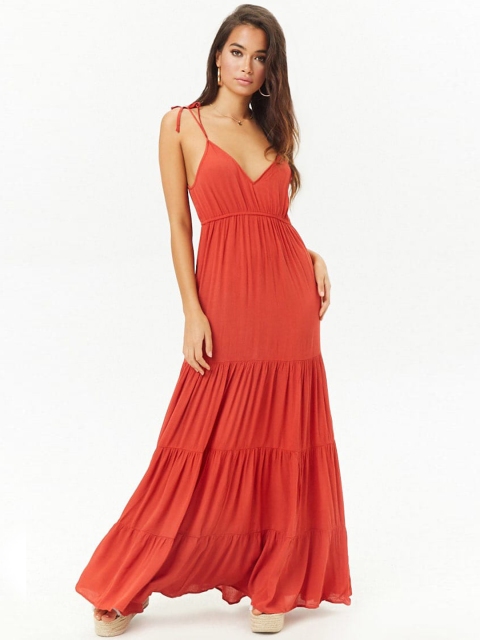 

FOREVER 21 Women Rust Solid Maxi Dress