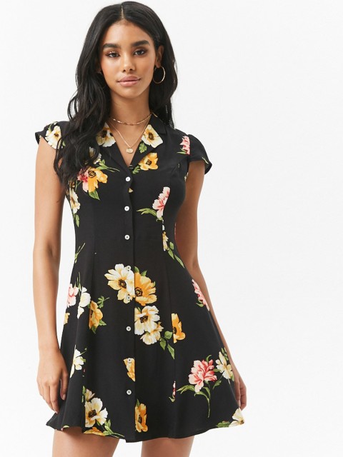 

FOREVER 21 Women Black Printed Fit and Flare Dress