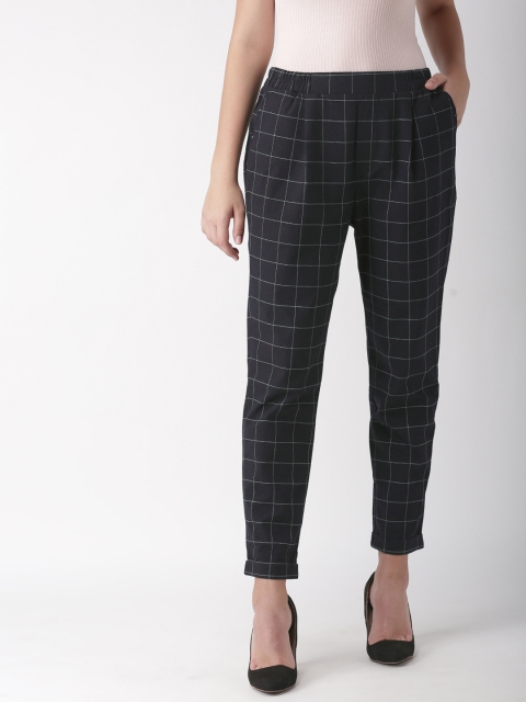 

FOREVER 21 Women Navy Blue Regular Fit Checked Regular Trousers