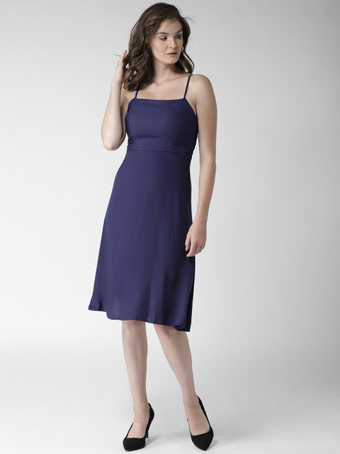 

FOREVER 21 Women Navy Blue Solid A-Line Dress