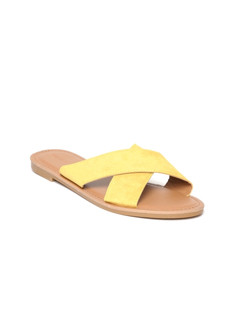 

FOREVER 21 Women Yellow Solid Open Toe Flats