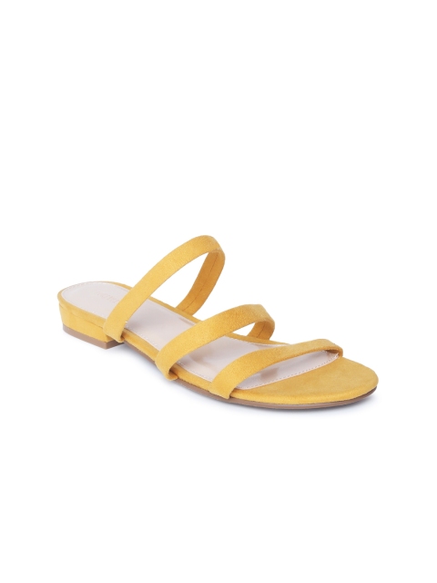 

FOREVER 21 Women Yellow Solid Suede Open Toe Flats