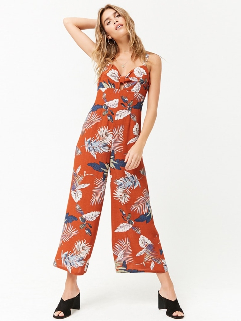 

FOREVER 21 Rust Orange Printed Basic Jumpsuit