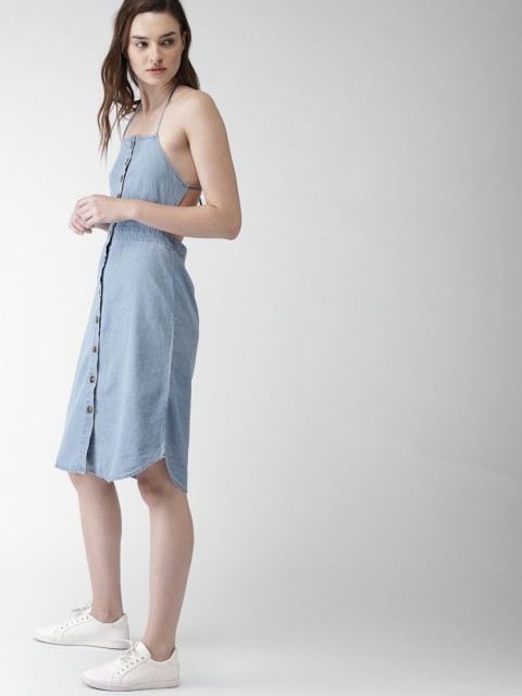 

FOREVER 21 Women Blue Solid Pinafore Dress