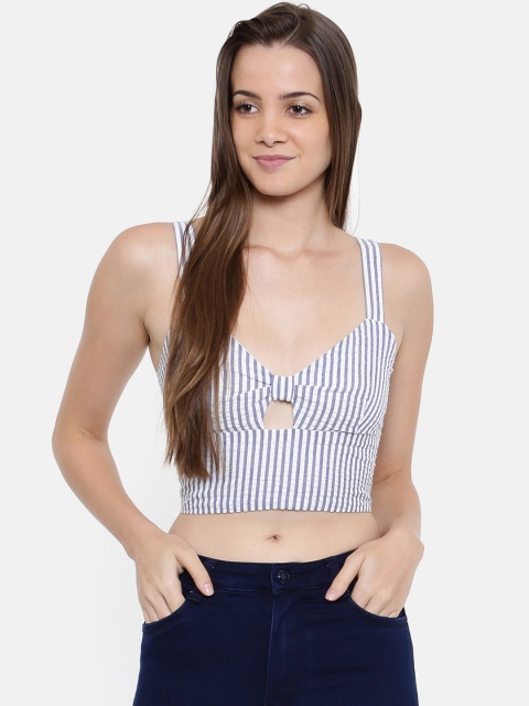 

FOREVER 21 Women Blue & White Striped Crop Top