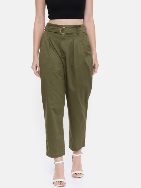 

FOREVER 21 Women Olive Green Regular Fit Solid Trousers