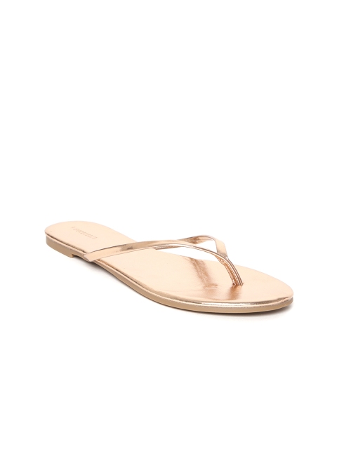 

FOREVER 21 Women Rose Gold Solid Open Toe Flats