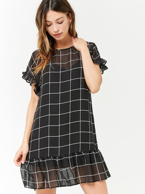 

FOREVER 21 Women Black Checked A-Line Dress