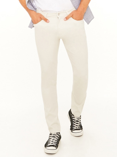 

FOREVER 21 Men Beige Regular Fit Solid Regular Trousers