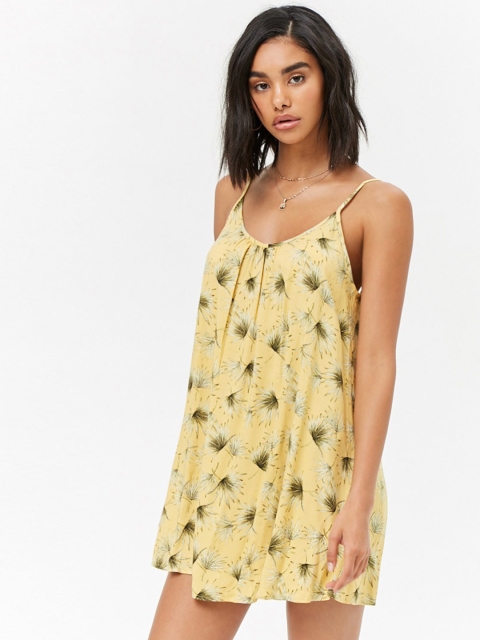 

FOREVER 21 Women Yellow & Green Printed A-Line Dress