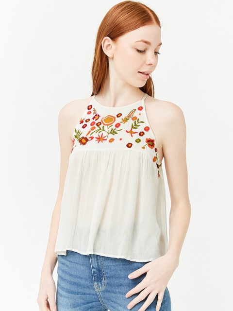 

FOREVER 21 Women Off-White Self-Design Top