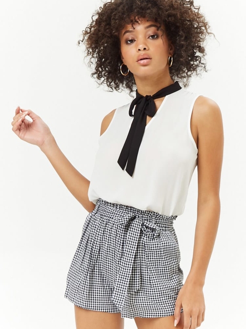 

FOREVER 21 Women White Solid Semi-Sheer Top