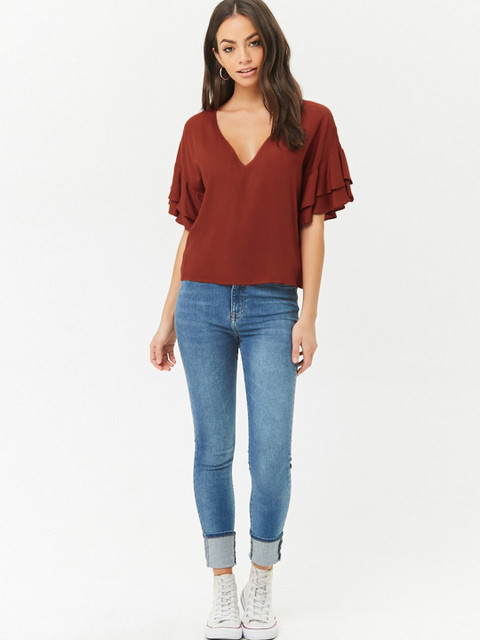 

FOREVER 21 Women Red Solid Styled Back Top
