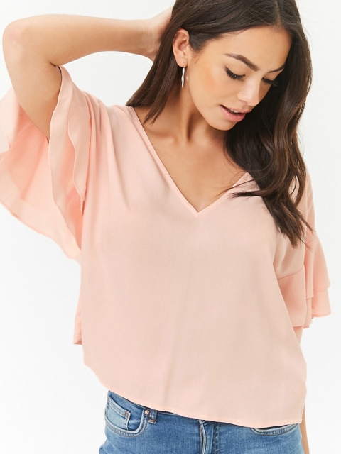 

FOREVER 21 Women Peach-Coloured Solid Top