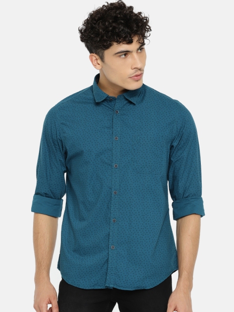 

Indian Terrain Men Teal bLUE Regular Fit Printed Casual Shirt