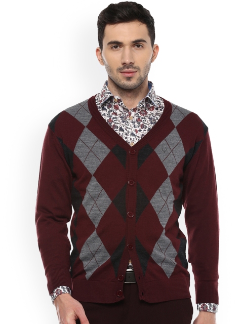 

Allen Solly Men Maroon & Grey Printed Cardigan