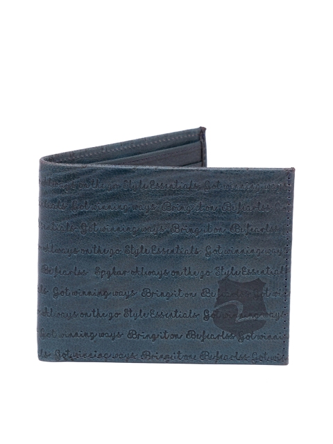 

SPYKAR Men Navy Blue Textured Two Fold Leather Wallet