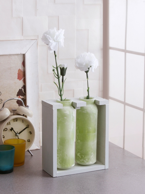 

Fourwalls Green Ceramic Flower Vases With Wooden Frame