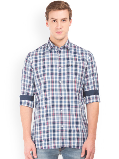 

Arrow Men White & Blue Slim Fit Checked Casual Shirt