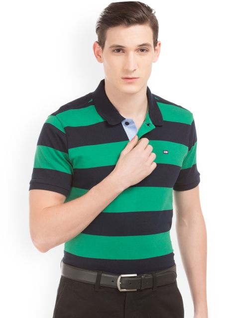 

Arrow Sport Men Green & Navy Blue Striped Polo Collar T-shirt