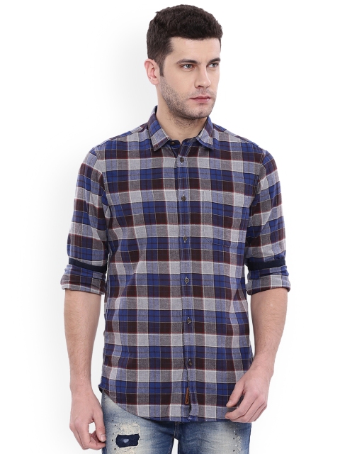

Arrow Men Blue & Brown Regular Fit Checked Casual Shirt