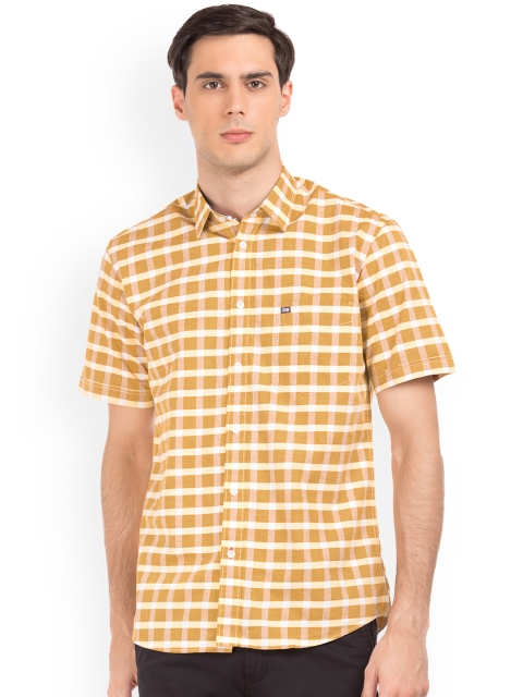 

Arrow Men Mustard & Off-White Regular Fit Checked Casual Shirt