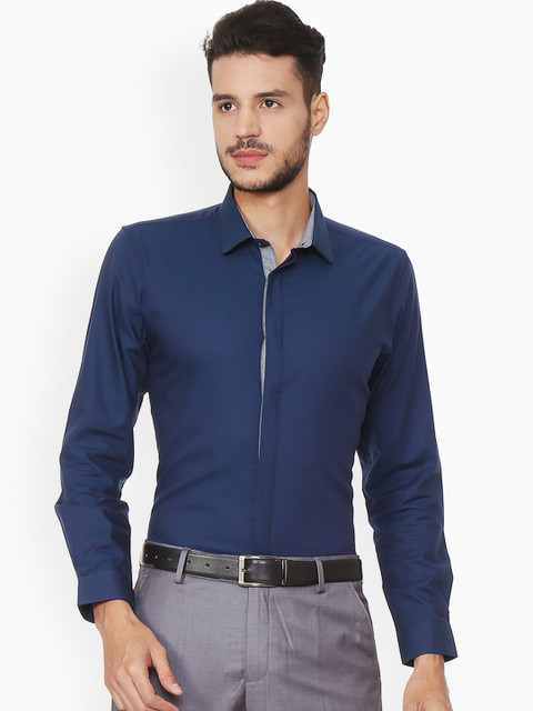 

Peter England Men Navy Blue Slim Fit Solid Formal Shirt