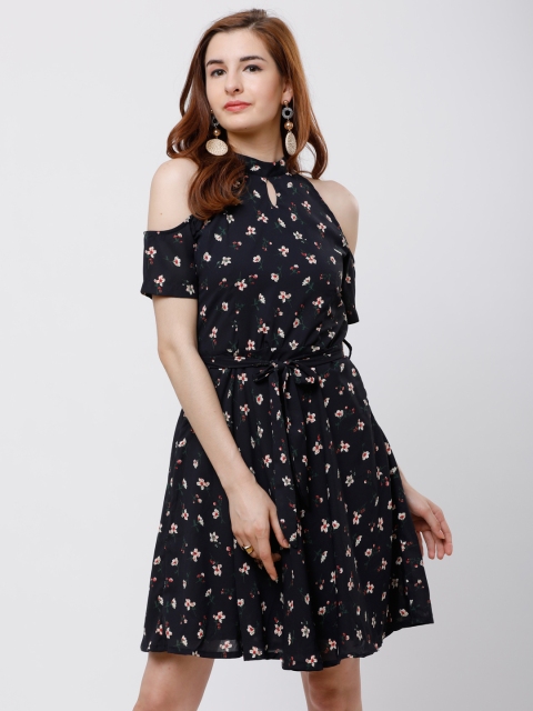 

Tokyo Talkies Women Navy Blue Printed Fit and Flare Dress