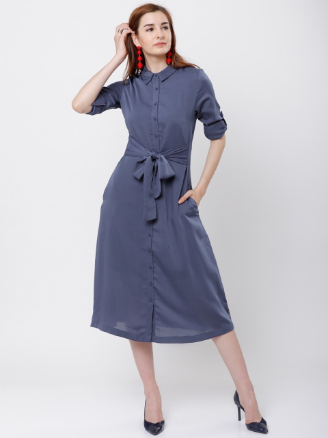 

Tokyo Talkies Women Blue Solid Shirt Dress