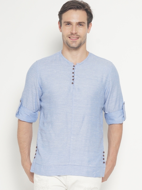

The Indian Garage Co Men Blue Woven Design Straight Kurta