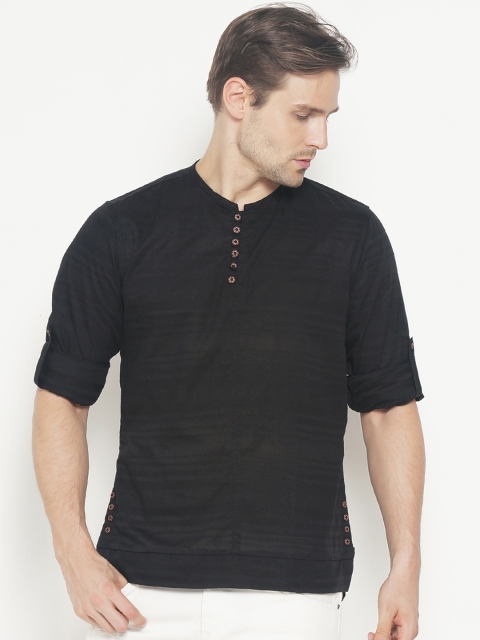 

The Indian Garage Co Men Black Striped Straight Kurta