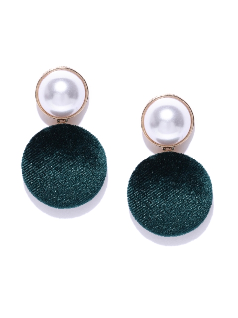 

ChicMela Green & Off-White Gold-Plated Handcrafted Circular Drop Earrings