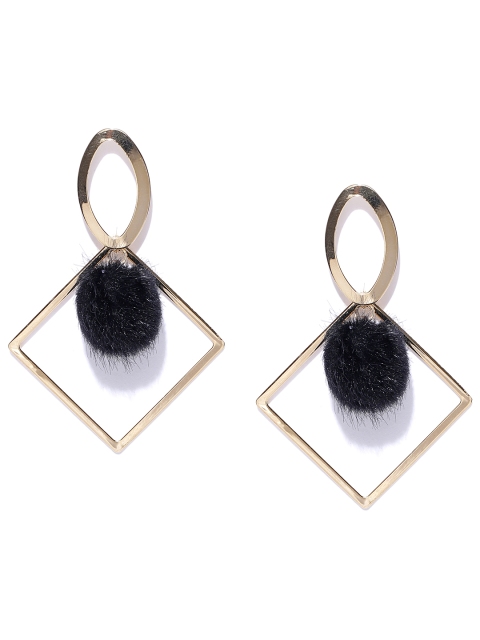 

ChicMela Black Gold-Plated Geometric Drop Earrings